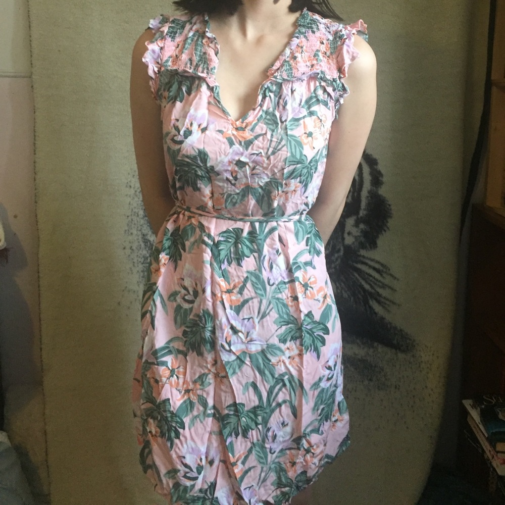 Loft floral pattern pink summer mini dress